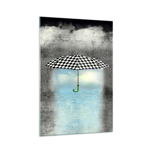 Impression sur verre - Image sur verre - Un parapluie à carreaux sur un paysage pluvieux - 70x100cm - Et pourtant c'est possible - Décoration murale moderne pour le salon et la chambre ARTTOR