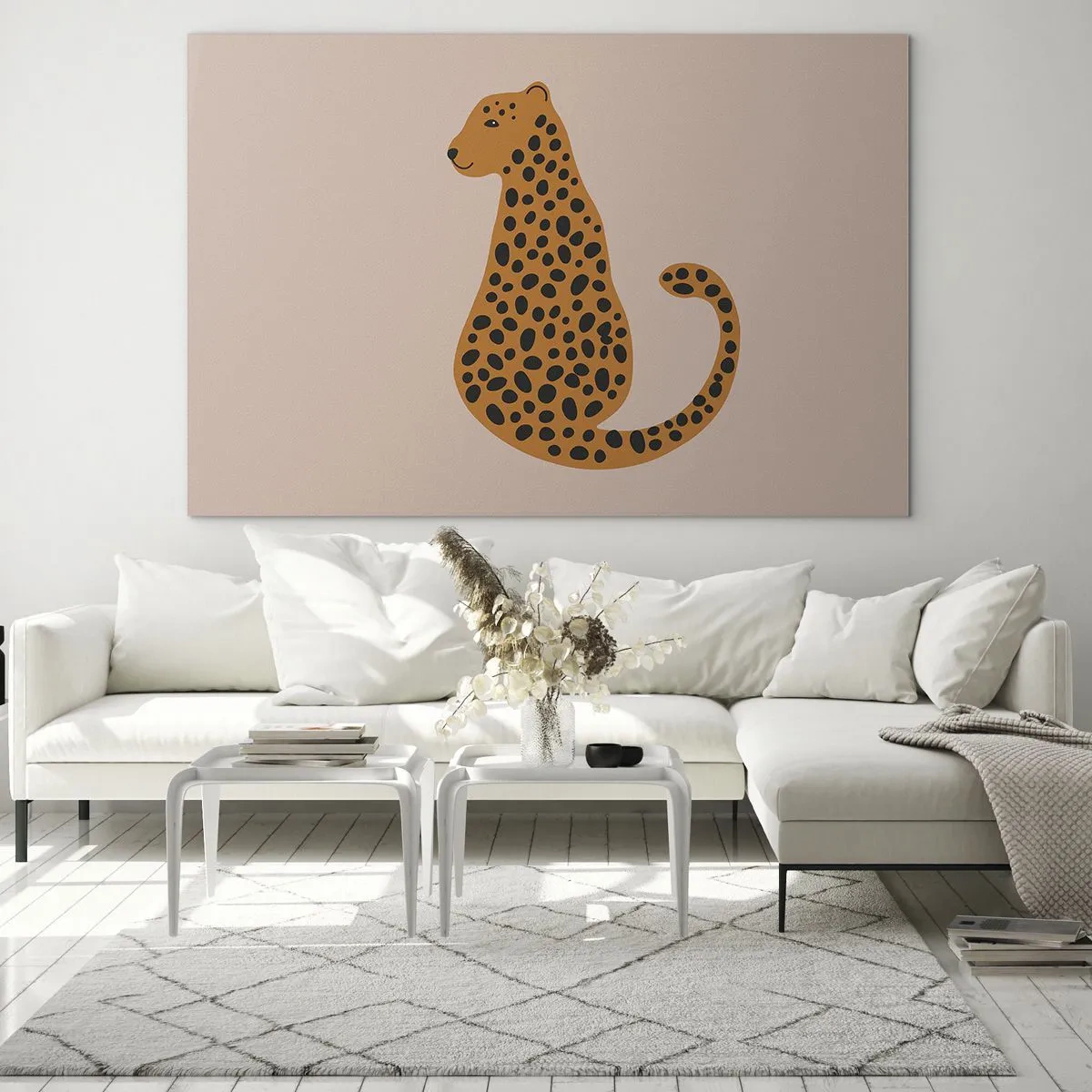 Impression sur verre - Image sur verre - Illustration d'une panthère avec des taches noires sur fond beige - 70x50cm - La panthère est un motif à la mode - Décoration murale moderne pour le salon et la chambre ARTTOR