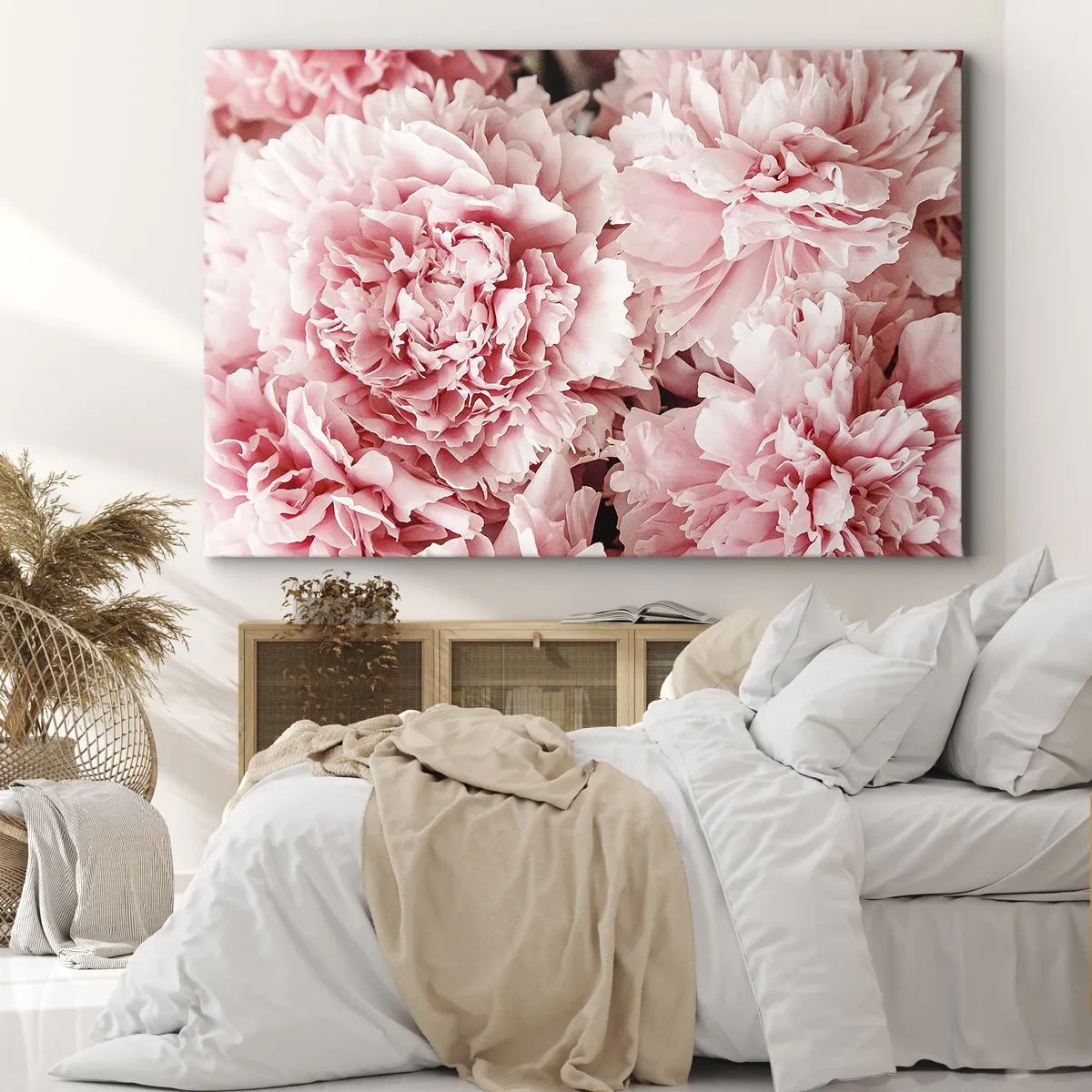 Impression sur toile - Image sur toile - Pivoines roses subtiles dans un décor délicat - 70x50cm - Rêve rose - Décoration murale moderne pour le salon et la chambre ARTTOR