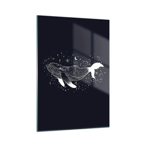 Impression sur verre - Image sur verre - Silhouette blanche graphique d'une baleine flottant dans l'espace - 50x70cm - Dans l'océan de l'univers - Décoration murale moderne pour le salon et la chambre ARTTOR