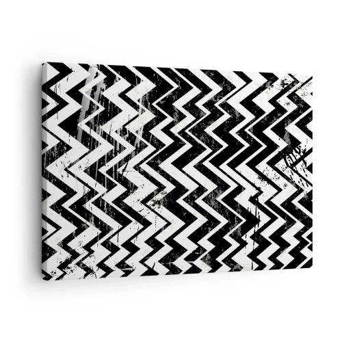 Impression sur toile - Image sur toile - Motif en zigzag noir et blanc avec abrasions artistiques - 70x50cm - Zig-blanc, zag-noir - Décoration murale moderne pour le salon et la chambre ARTTOR