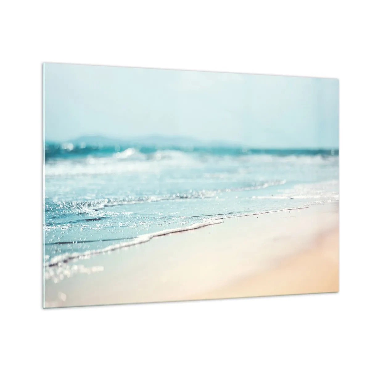 Impression sur verre - Image sur verre - Douces vagues de l'océan léchant la plage de sable - 100x70cm - Chaleur et bruissement - Décoration murale moderne pour le salon et la chambre ARTTOR