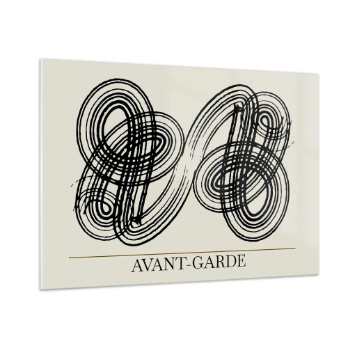 Impression sur verre - Image sur verre - Boucles et lignes avant-gardistes noires sur fond clair - 100x70cm - C'est venu spontanément - Décoration murale moderne pour le salon et la chambre ARTTOR