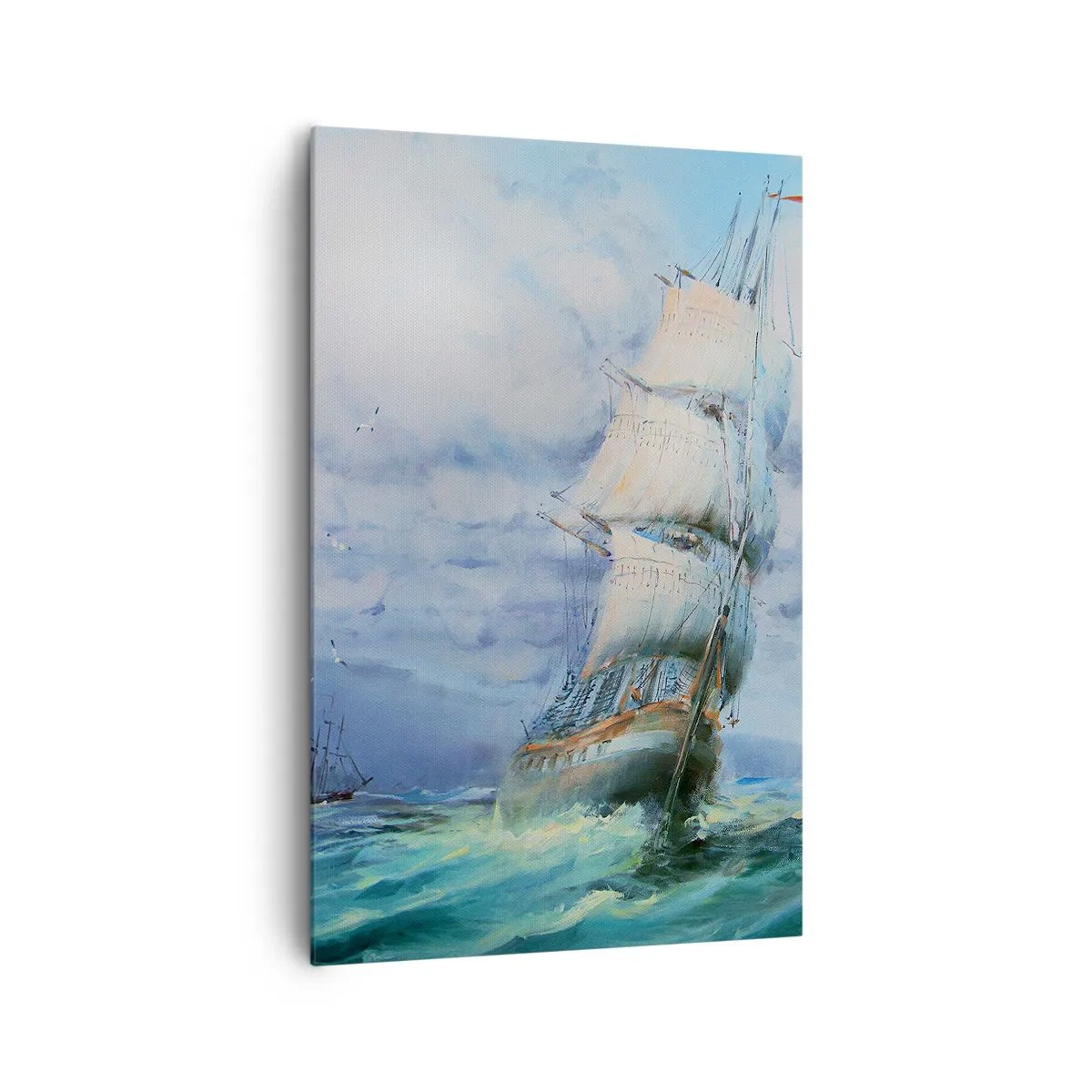 Impression sur toile - Image sur toile - Un navire sur une mer agitée - 80x120cm - Vents favorables - Décoration murale moderne pour le salon et la chambre ARTTOR