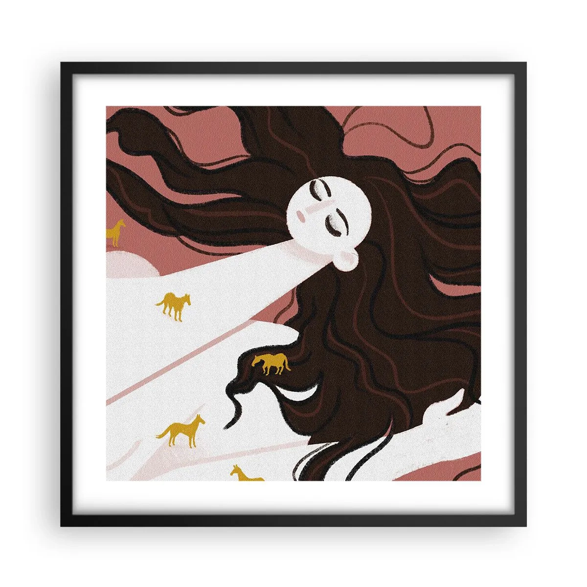 Affiche dans un cadre noir - Poster - Rêve d'un cheval d'or - 50x50 cm