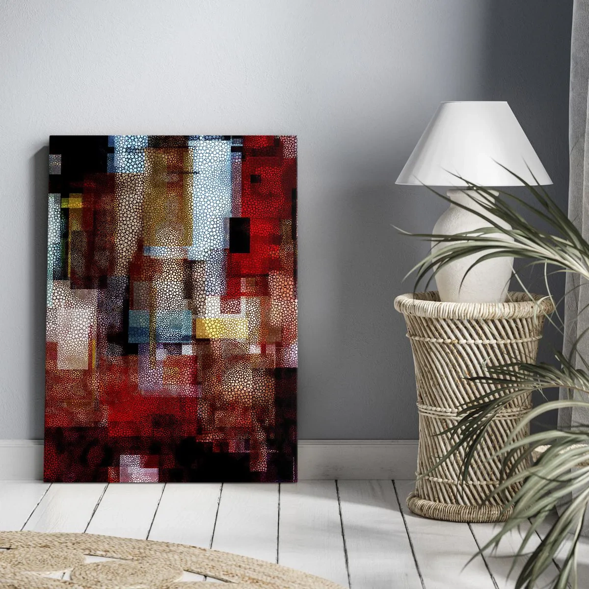 Impression sur toile - Image sur toile - Abstraction géométrique dans des tons intenses de rouge - 50x70cm - Mélange de confusions - Décoration murale moderne pour le salon et la chambre ARTTOR