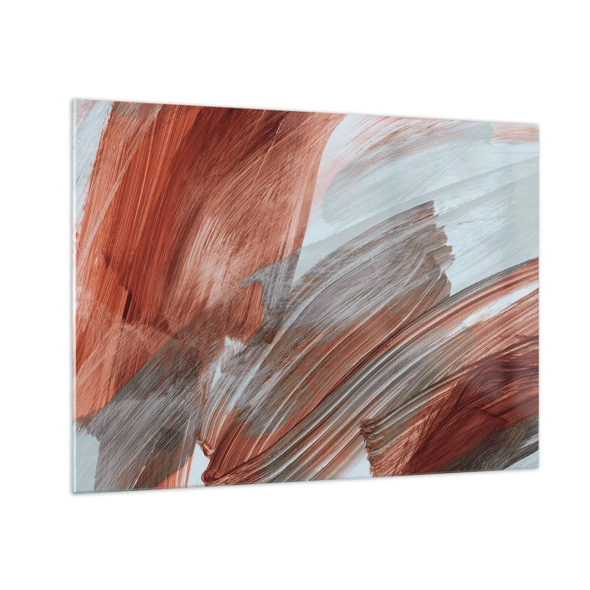 Impression sur verre - Image sur verre - Coups de pinceau dynamiques aux couleurs chaudes de l'automne et aux bleus froids. - 70x50cm - Abstraction venteuse et automnale - Décoration murale moderne pour le salon et la chambre ARTTOR