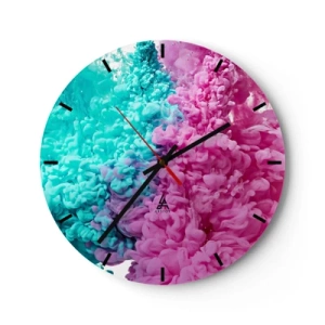 Horloge murale - Pendule murale - Combinaison abstraite de couleurs rose et turquoise - 30x30cm - Rencontre finale - Décoration murale moderne pour le salon, la cuisine et la chambre ARTTOR