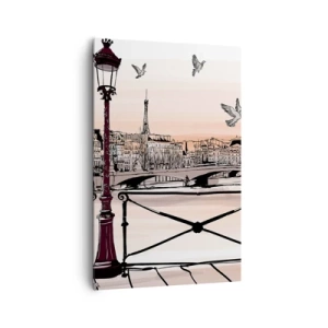 Impression sur toile - Image sur toile - Vue parisienne avec une lanterne et un pont - 80x120cm - Sur les toits de Paris - Décoration murale moderne pour le salon et la chambre ARTTOR