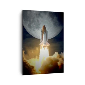 Impression sur toile - Image sur toile - Une fusée décollant sur fond de pleine lune entourée de nuages dynamiques. - 50x70cm - Le début d'une aventure surnaturelle - Décoration murale moderne pour le salon et la chambre ARTTOR
