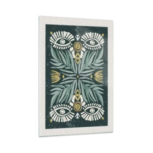 Impression sur verre - Image sur verre - Motif végétal symétrique sur fond vert - 70x100cm - Comme une découpe folklorique - Décoration murale moderne pour le salon et la chambre ARTTOR