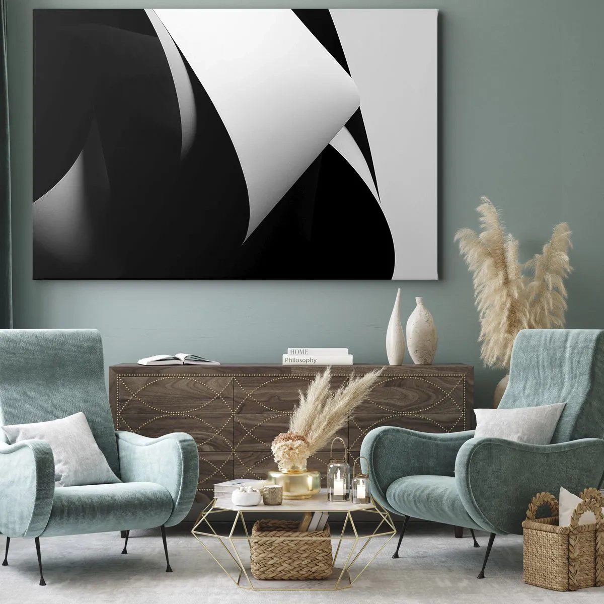 Impression sur toile - Image sur toile - Formes abstraites en noir et blanc avec des contrastes saisissants - 70x50cm - Plans de lumière venus des profondeurs de l'ombre - Décoration murale moderne pour le salon et la chambre ARTTOR