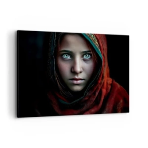 Impression sur toile - Image sur toile - Portrait d'une femme au regard intense aux couleurs chaudes - 120x80cm - Princesse orientale - Décoration murale moderne pour le salon et la chambre ARTTOR