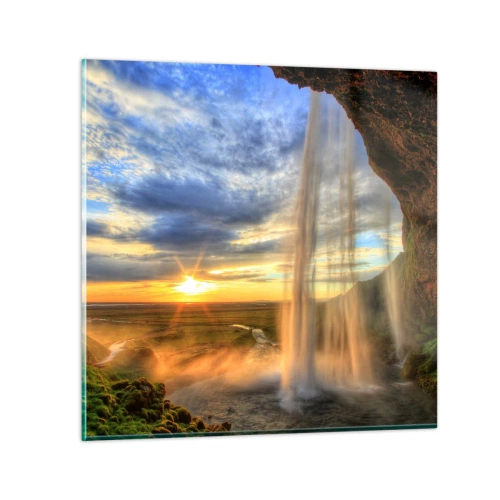 Impression sur verre - Image sur verre - Le monde derrière un voile de gouttes - 40x40 cm