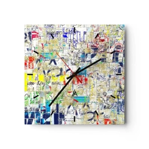 Horloge murale - Pendule murale - Graffiti abstrait avec inscriptions et motifs colorés - 30x30cm - Ca fait juste plaisir aux yeux - Décoration murale moderne pour le salon et la chambre ARTTOR
