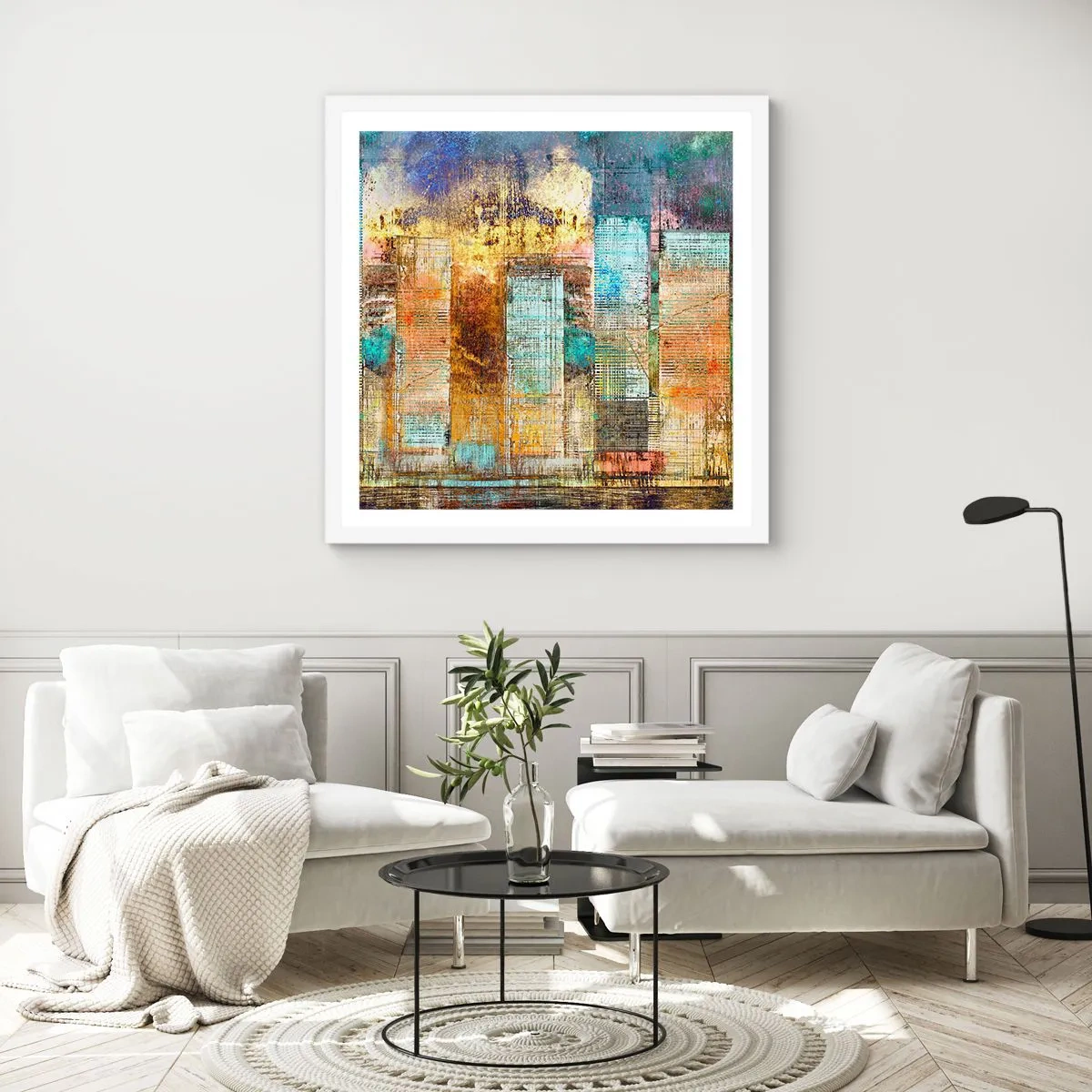 Affiche dans un cadre blanc - Poster - Une métropole ensoleillée - 60x60 cm