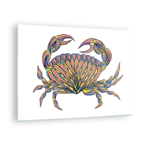 Impression sur verre - Image sur verre - Illustration d'un crabe coloré dans un style géométrique - 70x50cm - Bijoux de la mer - Décoration murale moderne pour le salon et la chambre ARTTOR
