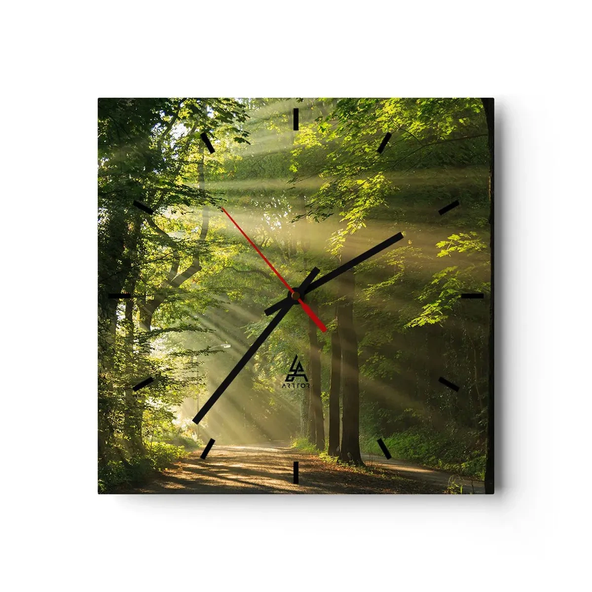 Horloge murale - Pendule murale - Chemin forestier avec les rayons du soleil qui brillent à travers les arbres - 30x30cm - Moment de forêt - Décoration murale moderne pour le salon et la chambre ARTTOR