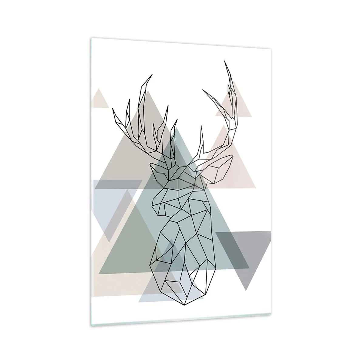 Impression sur verre - Image sur verre - Dessin géométrique d'un cerf sur fond de triangles pastel - 50x70cm - Dans une forêt géométrique - Décoration murale moderne pour le salon et la chambre ARTTOR