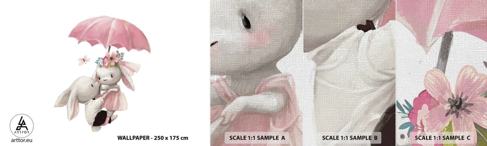 Échantillon de Papier Peint Premium Canvas - C'est ça l'amour - Pour les enfants, Lapins, Conte de fées - 100x30 cm