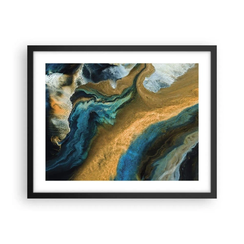 Affiche dans un cadre noir - Poster - Bleu - jaune - influences mutuelles - 50x40 cm