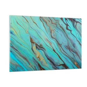 Impression sur verre - Image sur verre - Des stries abstraites en turquoise et or - 120x80cm - Marée turquoise - Décoration murale moderne pour le salon et la chambre ARTTOR