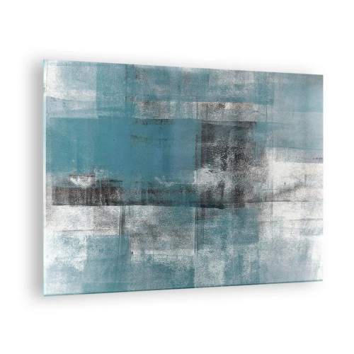 Impression sur verre - Image sur verre - Abstraction dans les tons de bleu et de gris avec des formes géométriques - 70x50cm - Eau et air - Décoration murale moderne pour le salon et la chambre ARTTOR