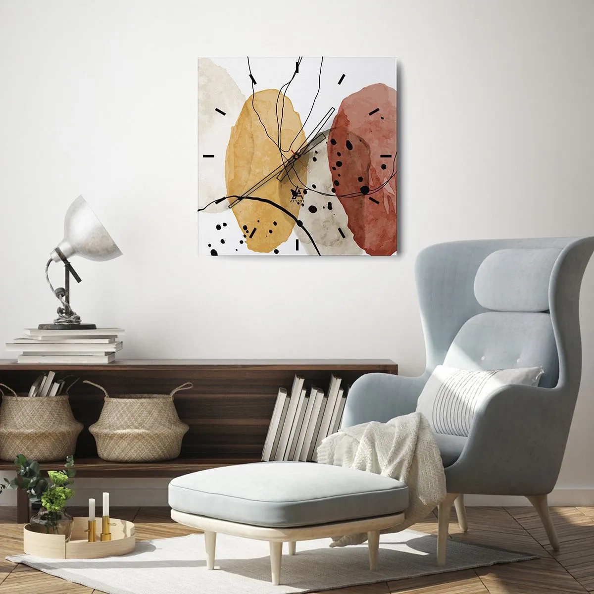 Horloge murale - Pendule murale - Taches abstraites dans les tons beige, jaune et rouge - 30x30cm - Léger et transparent comme l'air - Décoration murale moderne pour le salon et la chambre ARTTOR