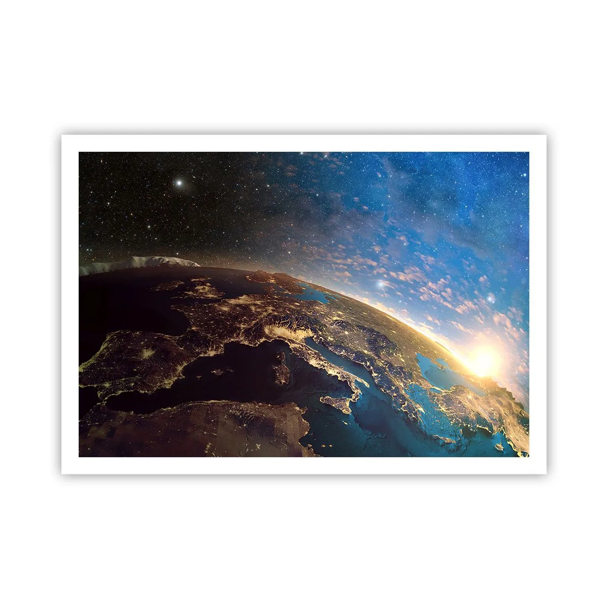 Affiche - Poster - Vue de la Terre depuis l'espace au lever du soleil - 100x70cm - Regardons-nous de loin - Décoration murale moderne pour le salon et la chambre ARTTOR