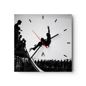 Horloge murale - Pendule murale - Scène de skateboard en noir et blanc sur une rampe - 30x30cm - Héros et spectateurs - Décoration murale moderne pour le salon et la chambre ARTTOR