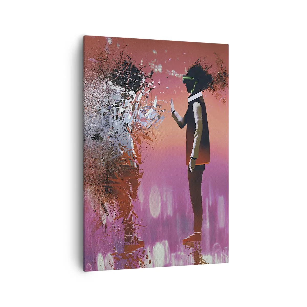 Impression sur toile - Image sur toile - Une scène abstraite avec une figure futuriste et des éléments dispersés. - 70x100cm - Pouvez-vous regarder à l'intérieur de vous-même ? - Décoration murale moderne pour le salon et la chambre ARTTOR