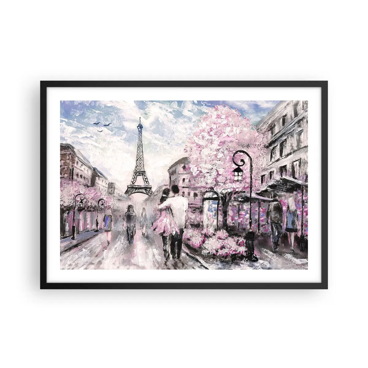Affiche dans un cadre noir - Poster - Une promenade romantique à Paris près de la Tour Eiffel - 70x50cm - Comment tomber amoureu, il faut juste... - Décoration murale moderne pour le salon et la chambre ARTTOR