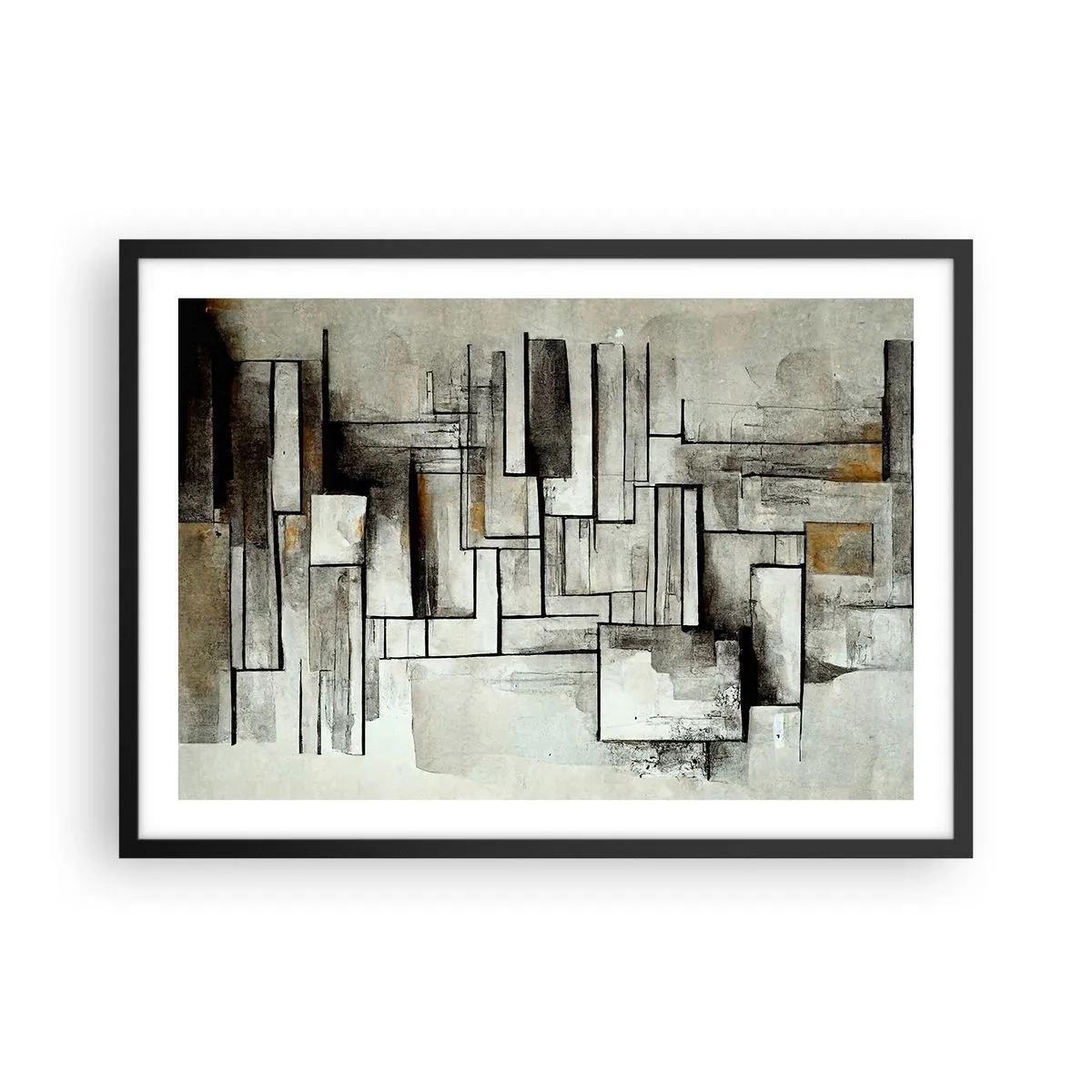 Affiche dans un cadre noir - Poster - Rectangles abstraits dans les tons de gris et de noir - 70x50cm - Le pouvoir de la simplicité - Décoration murale moderne pour le salon et la chambre ARTTOR