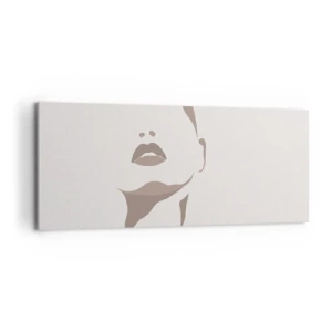 Impression sur toile - Image sur toile - Contour minimaliste du visage d'une femme dans des tons beiges délicats - 120x50cm - Fait de lumière et d'ombre - Décoration murale moderne pour le salon et la chambre ARTTOR