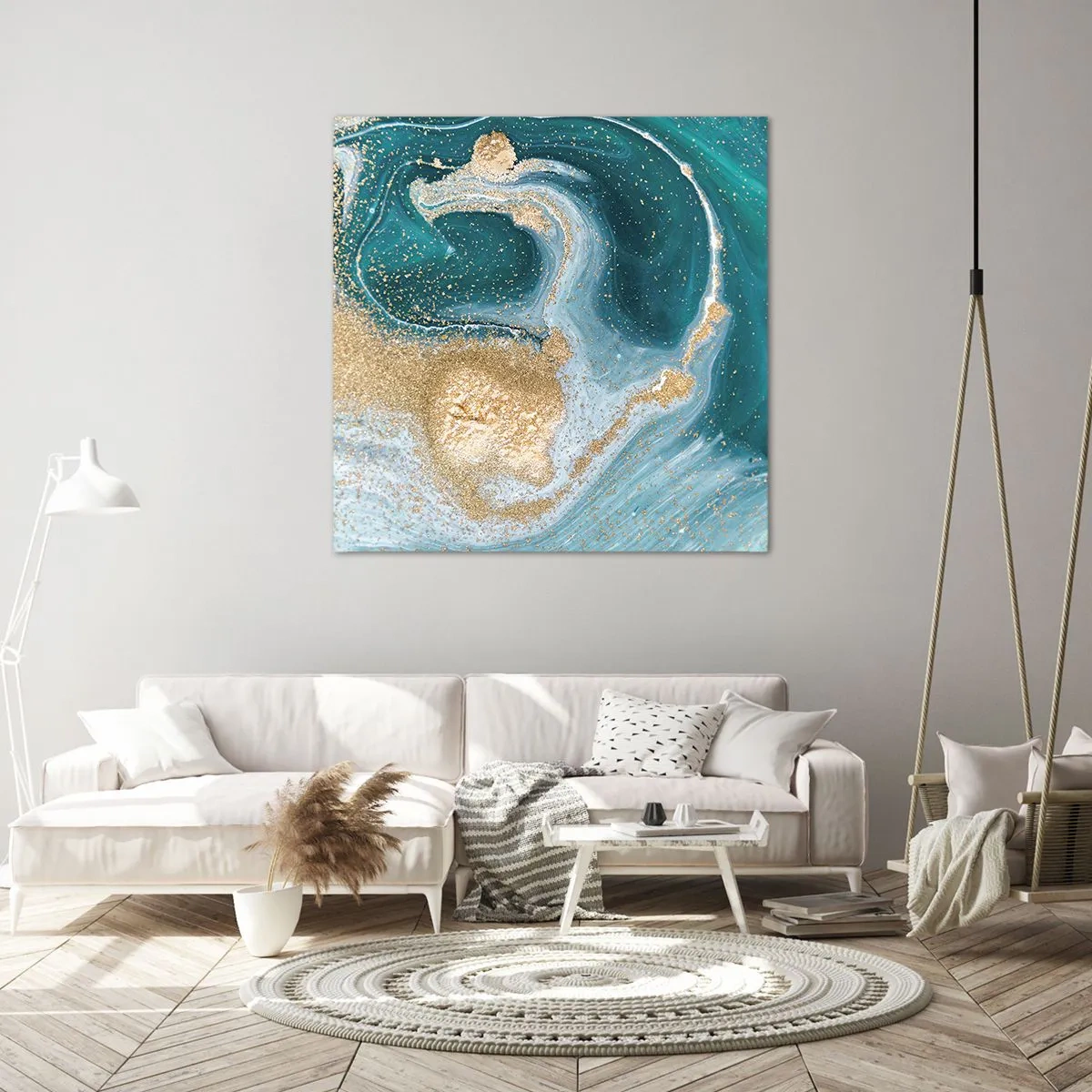 Impression sur toile - Image sur toile - Tourbillon d'or et de turquoise - 30x30 cm