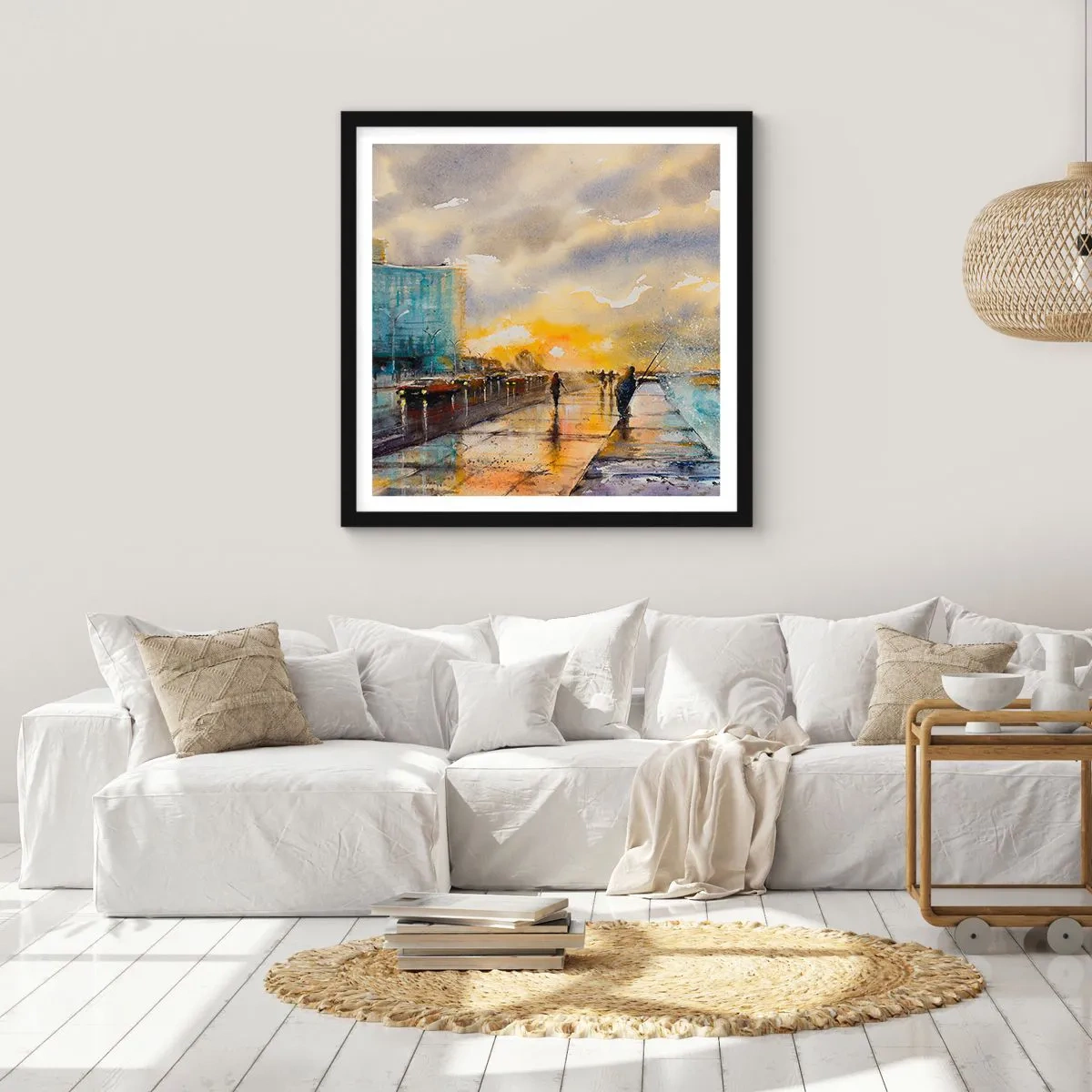 Affiche dans un cadre noir - Poster - La vie sur le rivage - 30x30 cm