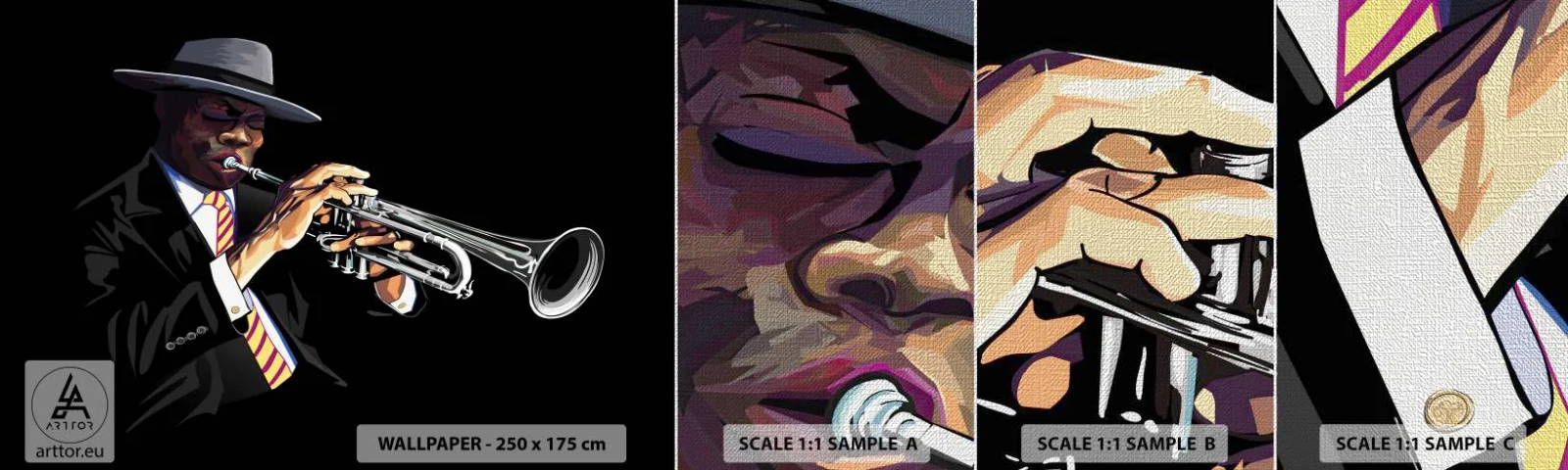Échantillon de Papier Peint Premium Canvas - Le charme de la vieille école - Musique, le jazz, Trompette - 100x30 cm