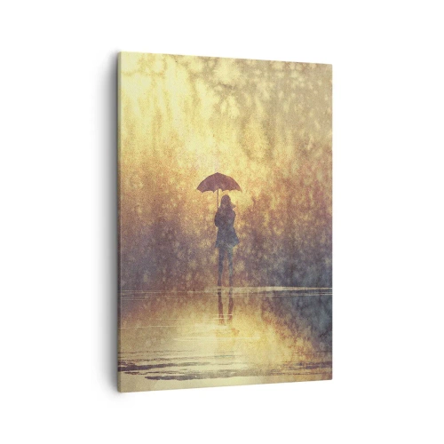 Impression sur toile - Image sur toile - Une silhouette avec un parapluie dans un paysage brumeux plein de reflets - 50x70cm - Je sens que quelqu'un me regarde - Décoration murale moderne pour le salon et la chambre ARTTOR