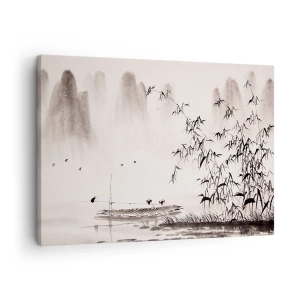 Impression sur toile - Image sur toile - Un paysage minimaliste de style oriental - 70x50cm - Le silence des rizières - Décoration murale moderne pour le salon et la chambre ARTTOR