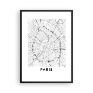 Affiche dans un cadre noir - Poster - Une carte de Paris dans un style minimaliste en noir et blanc. - 50x70cm - Fleur de Paris - Décoration murale moderne pour le salon et la chambre ARTTOR