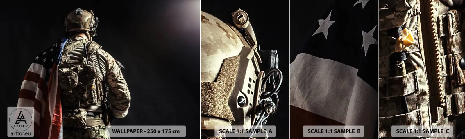 Échantillon de Papier Peint Autocollant Deluxe Sticker - C'est exactement pour ça - Soldat, Drapeau américain, Commando - 100x30 cm