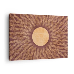 Impression sur toile - Image sur toile - Motif ensoleillé avec des rayons sur un fond dans les tons marron - 70x50cm - Icône du soleil - Décoration murale moderne pour le salon et la chambre ARTTOR