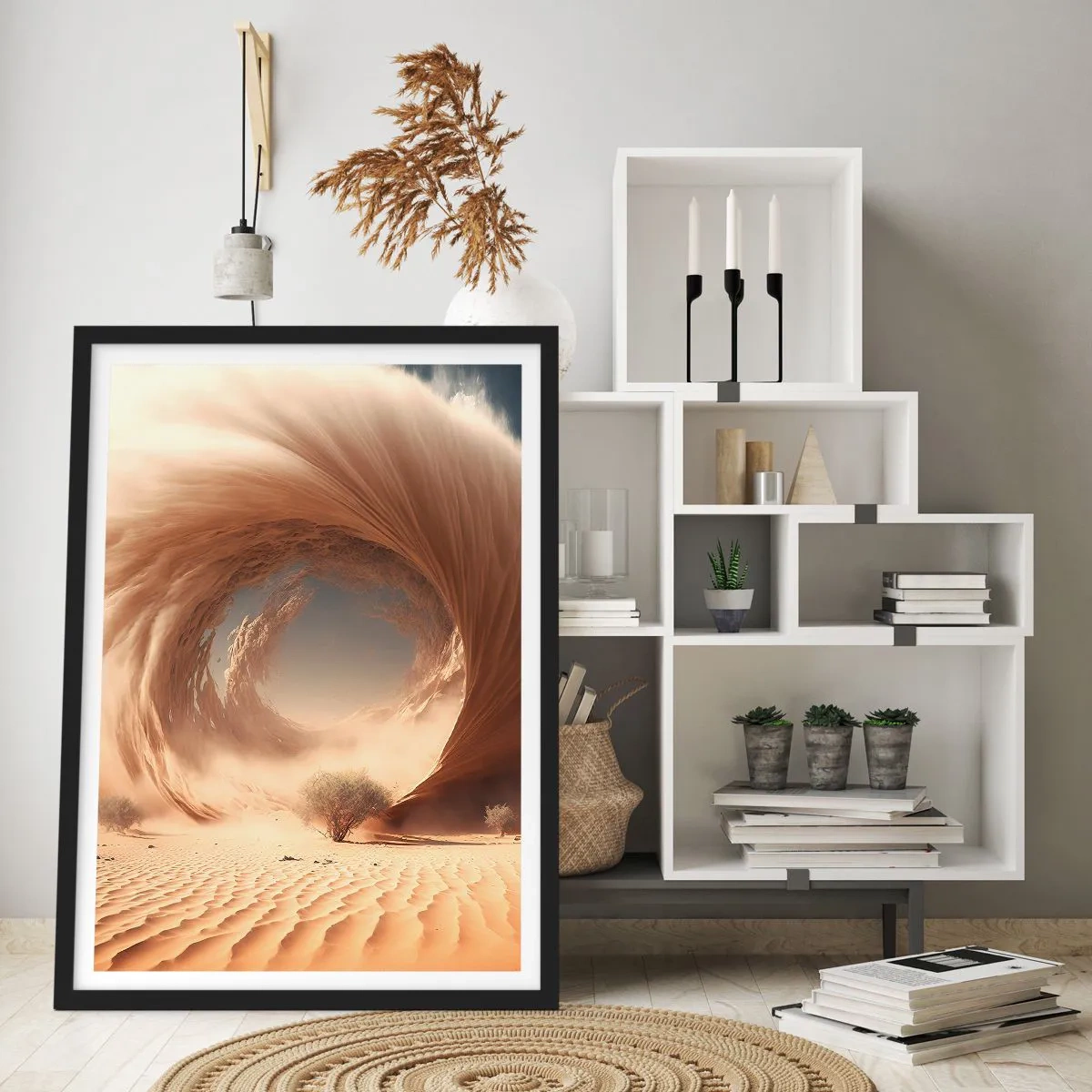 Affiche dans un cadre noir - Poster - Un vortex de sable phénoménal dans le désert - 50x70cm - Portail ouvert - Décoration murale moderne pour le salon et la chambre ARTTOR