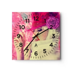 Horloge murale - Pendule murale - Portrait rétro dans une brume rose - 40x40 cm