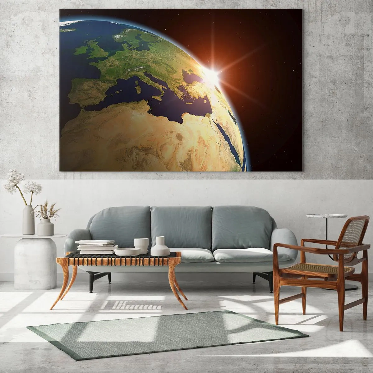 Impression sur verre - Image sur verre - La Terre illuminée par le soleil levant depuis l'espace - 100x70cm - Lever de soleil - Décoration murale moderne pour le salon et la chambre ARTTOR