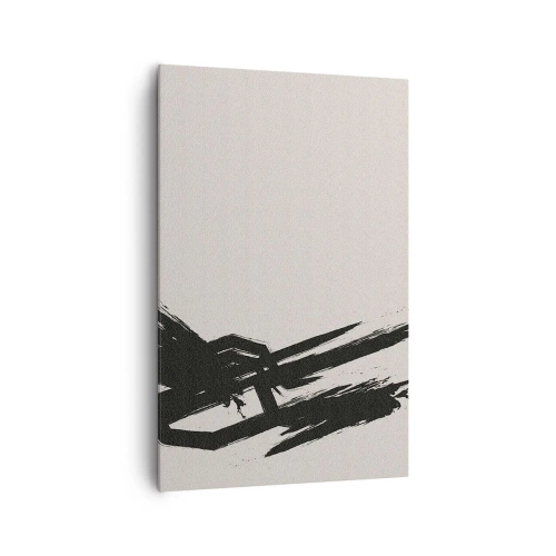Impression sur toile - Image sur toile - Coups de pinceau dynamiques en noir sur fond clair - 80x120cm - Ruée imparable - Décoration murale moderne pour le salon et la chambre ARTTOR