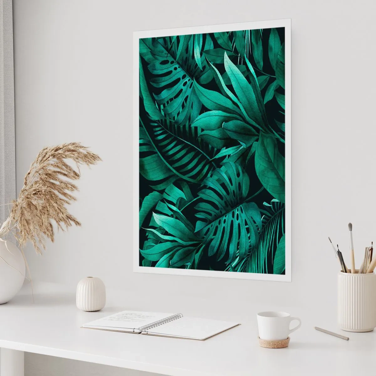 Affiche - Poster - Feuilles tropicales dans des tons de vert - 50x70cm - Profondeur du vert tropical - Décoration murale moderne pour le salon et la chambre ARTTOR