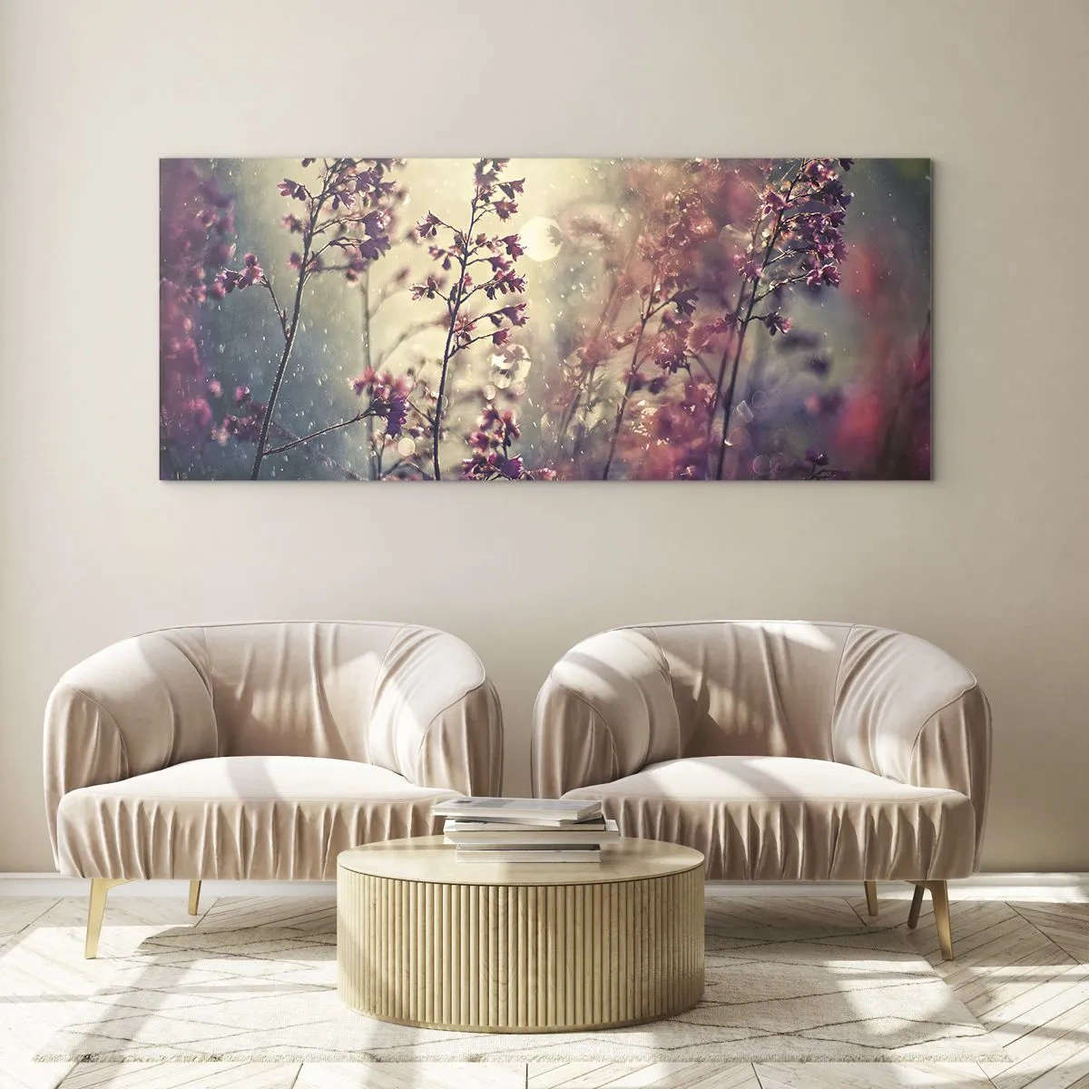 Impression sur verre - Image sur verre - Fleurs au soleil sur fond de nature - 120x50cm - Jardin secret - Décoration murale moderne pour le salon et la chambre ARTTOR