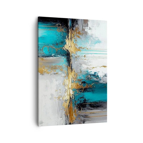 Impression sur toile - Image sur toile - Une composition abstraite aux accents turquoise et dorés. - 50x70cm - Tout coule - Décoration murale moderne pour le salon et la chambre ARTTOR