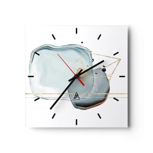 Horloge murale - Pendule murale - Formes abstraites dans des tons de bleu et d'or sur fond blanc - 30x30cm - Etude des gouttes - Décoration murale moderne pour le salon et la chambre ARTTOR